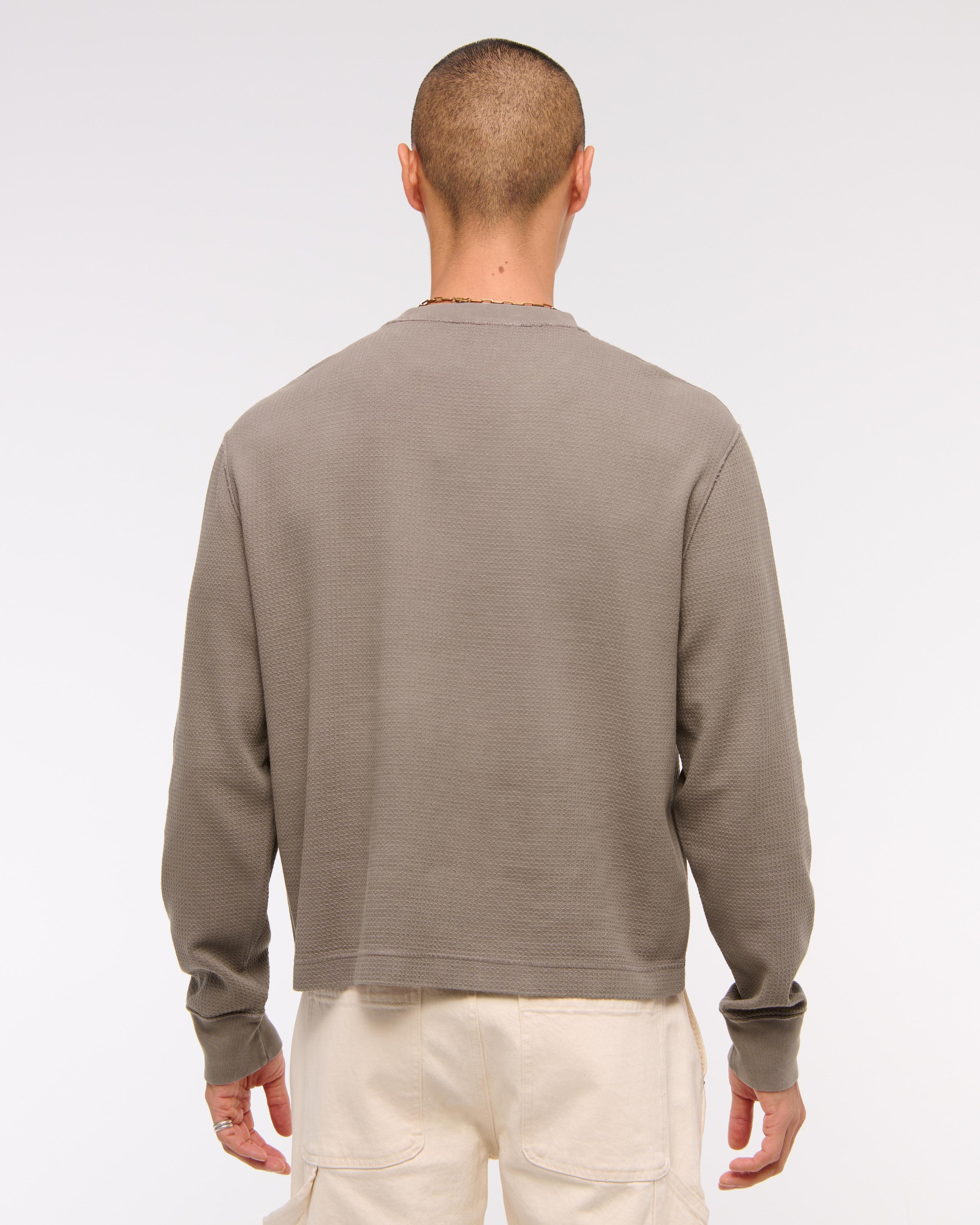 Long-Sleeve Grid Waffle Cropped Tee Product Image