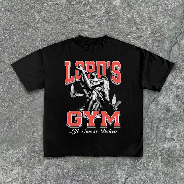 Jesus God Gospel Sports Letters - Lord's Gym - Printed Pattern Cotton T-Shirt Product Image