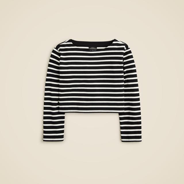 Cropped boatneck T-shirt in mariner cotton Product Image