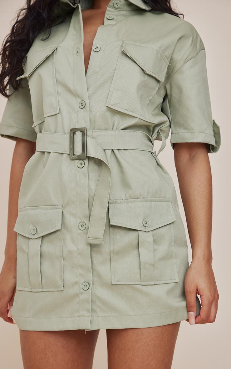 Sage Cargo Shirt Sleeve Belted Shirt Dress Product Image