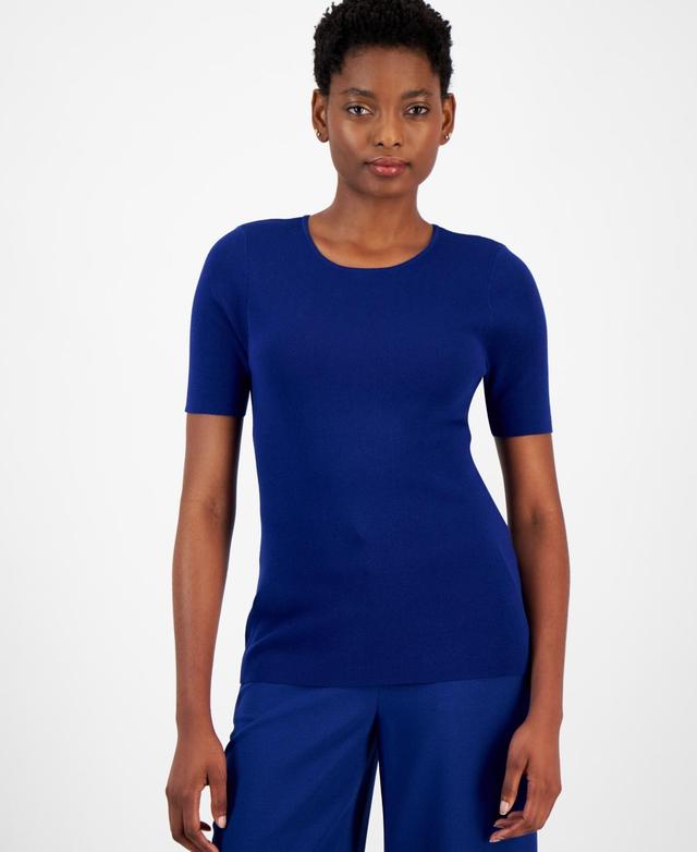 Tahari Asl Womens Short-Sleeve Ribbed Top Product Image