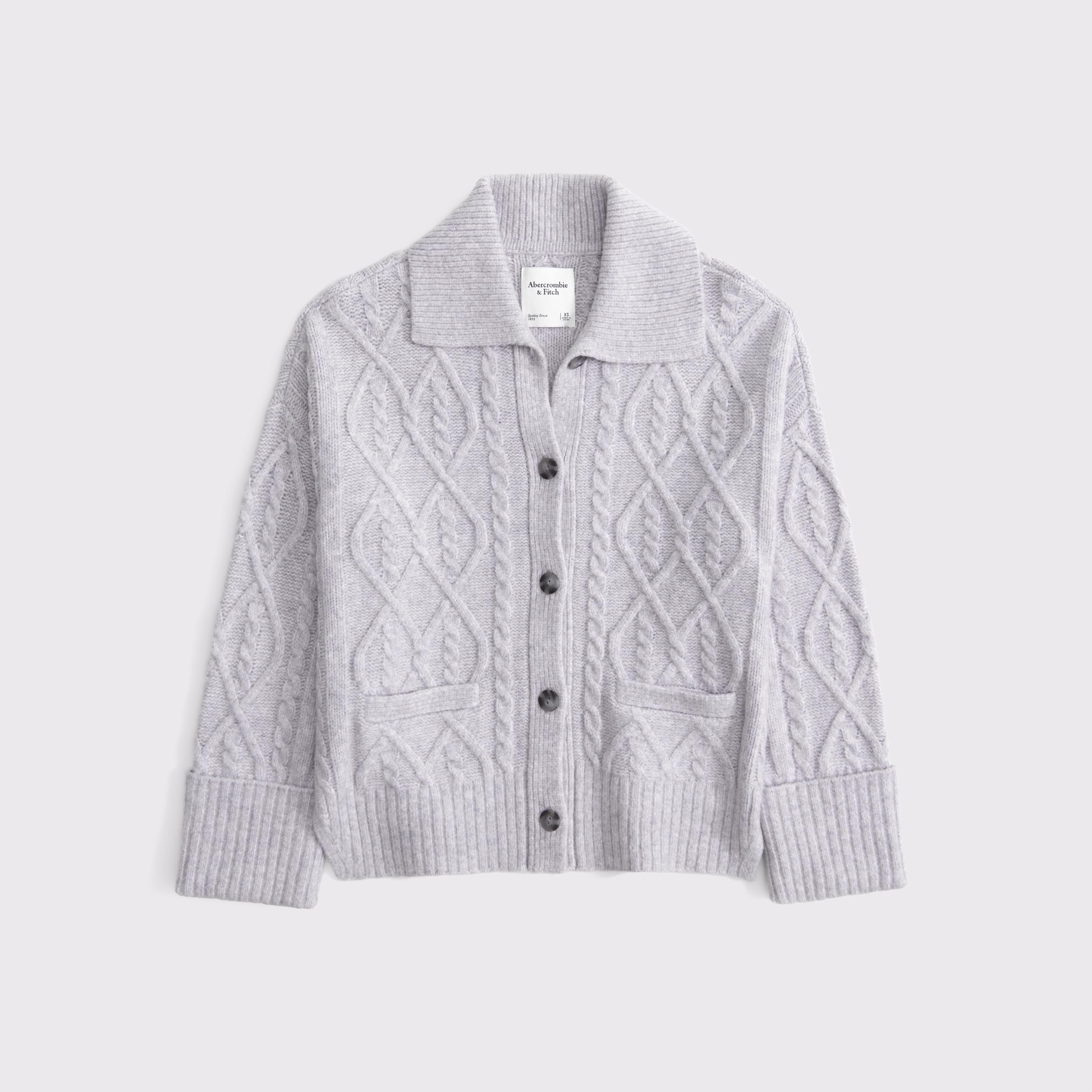 Cable-Knit Collared Cardigan Product Image