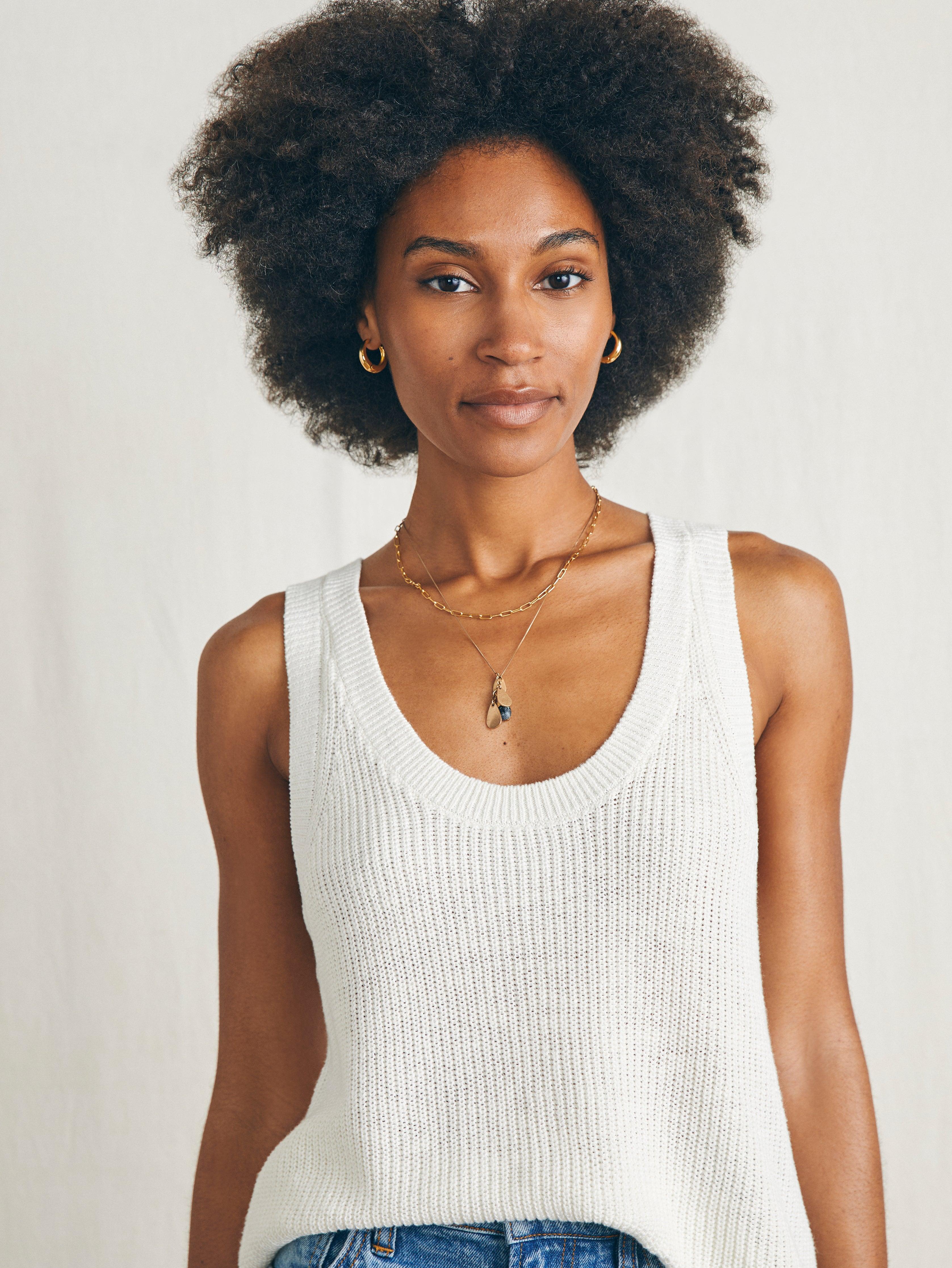 Miramar Linen Scoop Neck Tank - Egret Female Product Image