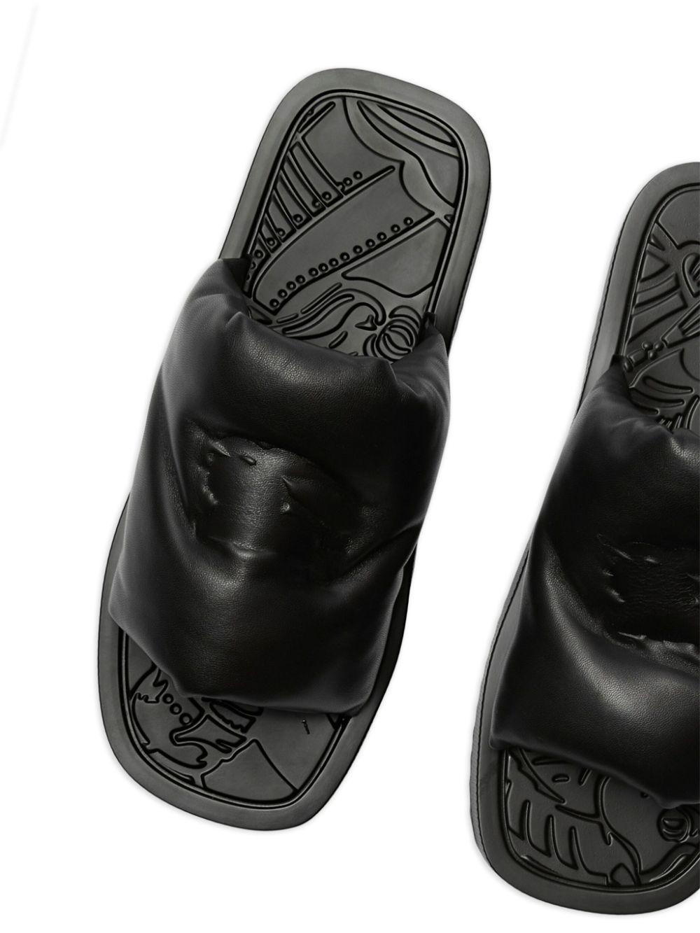 BURBERRY Ekd Slab Leather Slides In Black Product Image