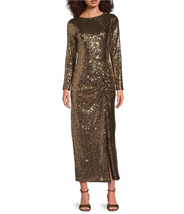 Alex Marie Chloe Boat Neck Long Sleeve Sequin Dress Product Image