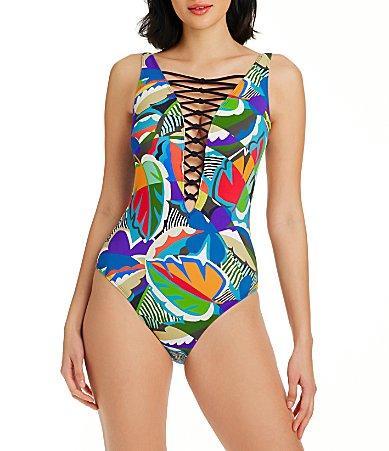 Rod Beattie Mix Lace-Up One-Piece Swimsuit Product Image