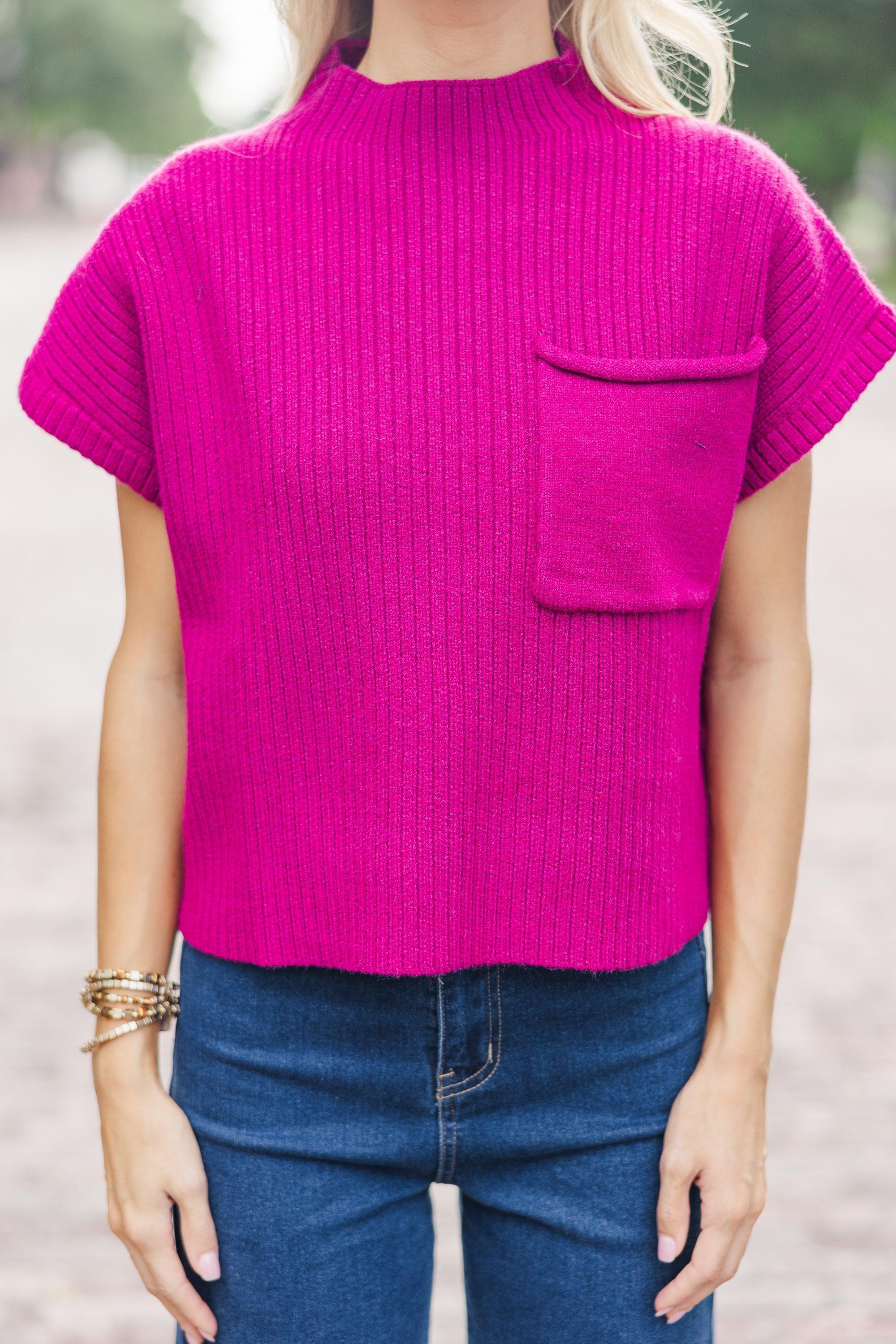 Open Your Mind Magenta Purple Short Sleeve Sweater Female Product Image