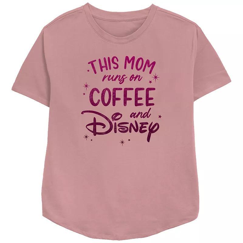 Disney This Mom Runs On Coffee And Disney Womens Relaxed Fit Graphic Tee Pink Product Image