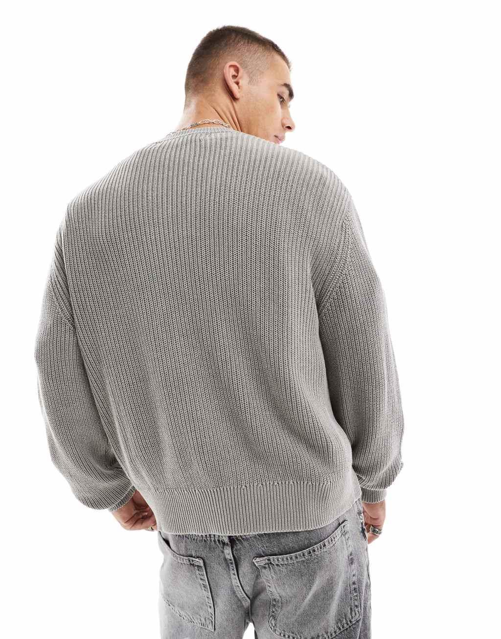 Bershka ribbed knitted sweater in gray Product Image