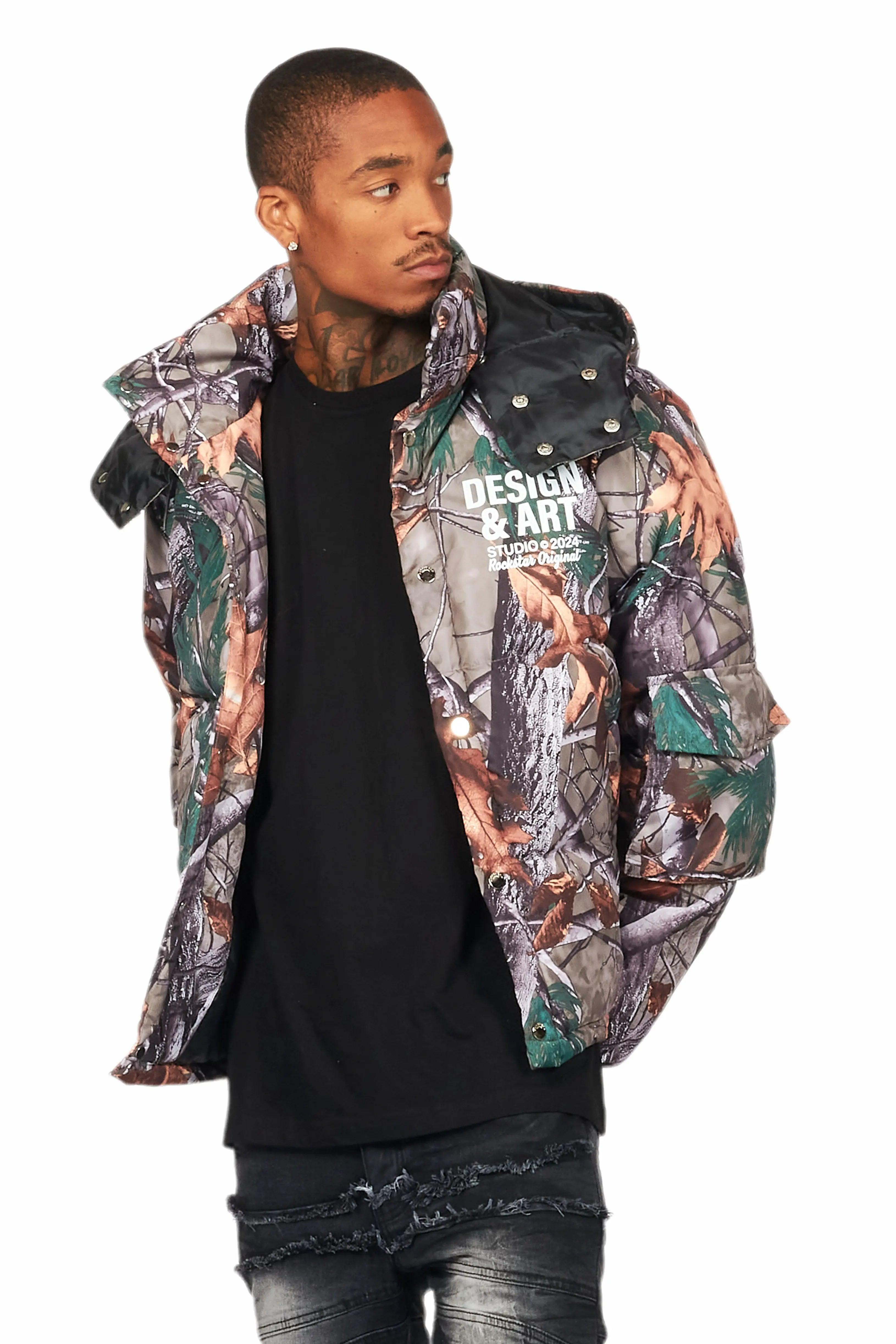 Bandik Beige Tree Camo Puffer Jacket Male Product Image