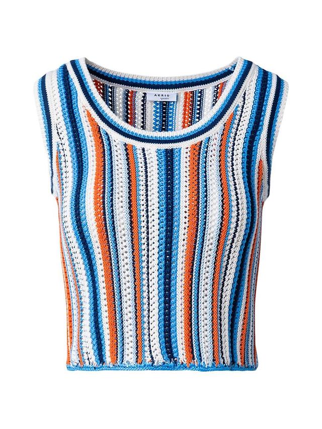 Womens Stripe Crochet Tank Product Image