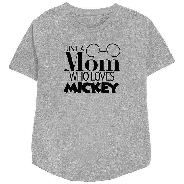 Disney Mickey Mouse Womens Just A Mom Who Loves Mickey Relaxed Fit Graphic Tee Athletic Grey Product Image