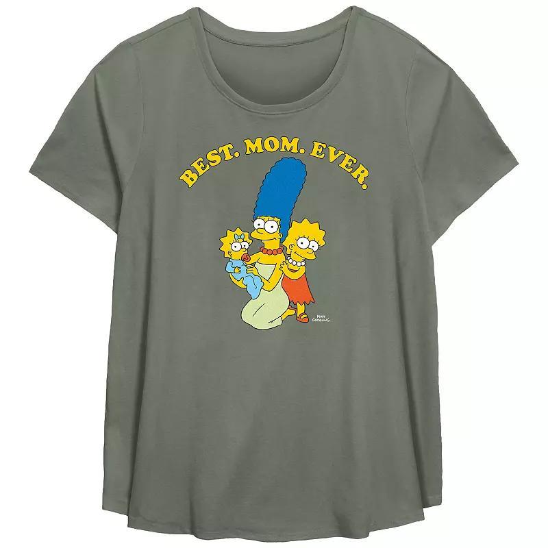 Plus Size The Simpsons Marge Best Mom Ever Scoop Hem Flowy Graphic Tee, Womens Green Product Image