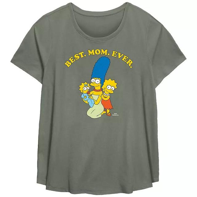 Plus Size The Simpsons Marge Best Mom Ever Scoop Hem Flowy Graphic Tee, Womens Green Product Image