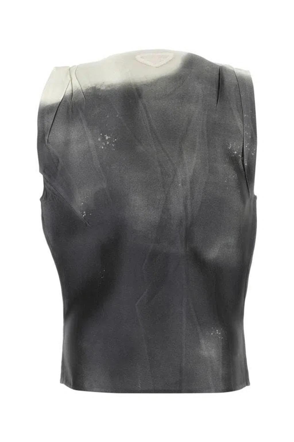 Woman Two-tone Satin Top In Black Product Image