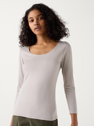 Womens Heattech Scoop Neck Long-Sleeve T-Shirt with Moisture-Wicking Light Gray Small UNIQLO US Product Image