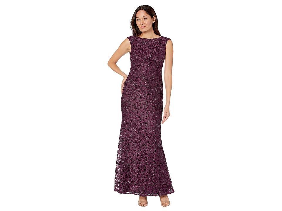 Vince Camuto Embroidered Sequin Lace Cap Sleeve Gown (Plum) Women's Clothing Product Image