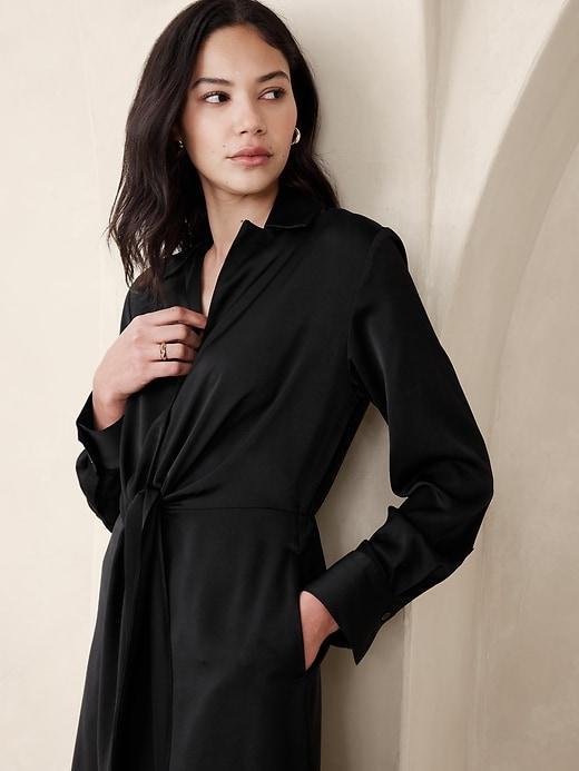 Satin Tie-Front Midi Shirtdress Product Image