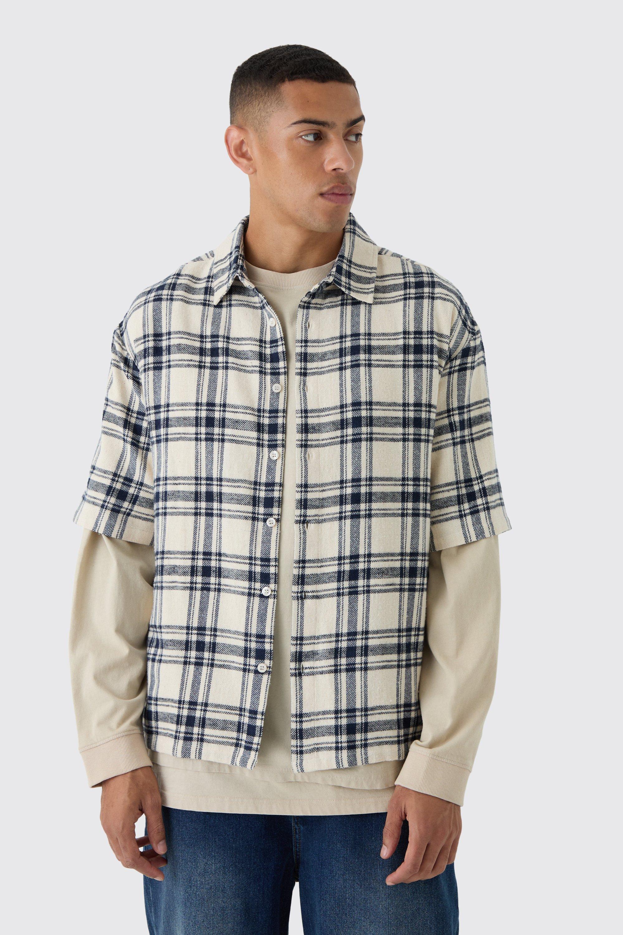 Short Sleeve Checked Oversized Shirt | boohooMAN USA Product Image