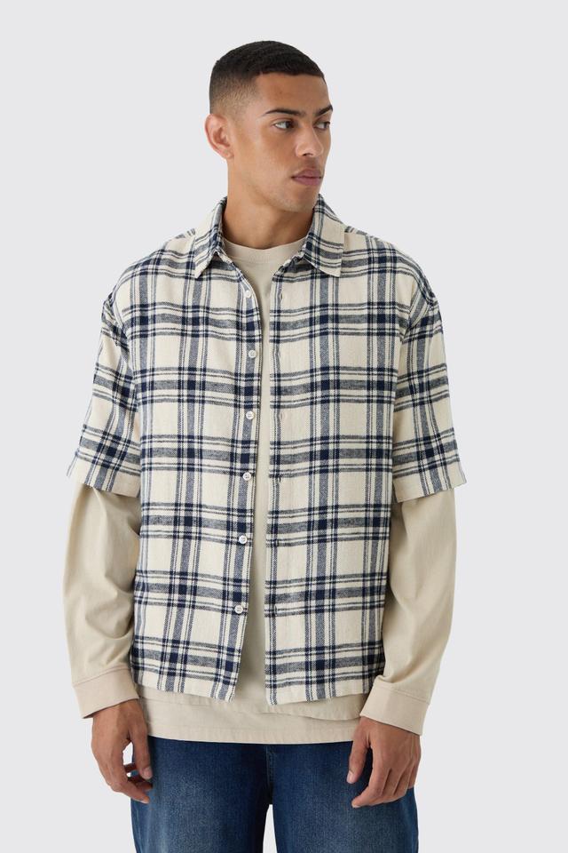 Short Sleeve Plaid Oversized Shirt | boohooMAN USA Product Image