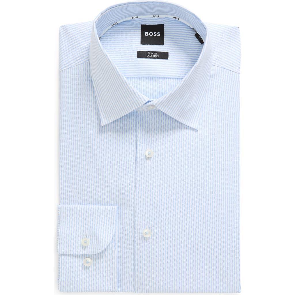 HUGO BOSS Boss Hank Slim Fit Easy Iron Stripe Stretch Dress Shirt In Light Blue Product Image