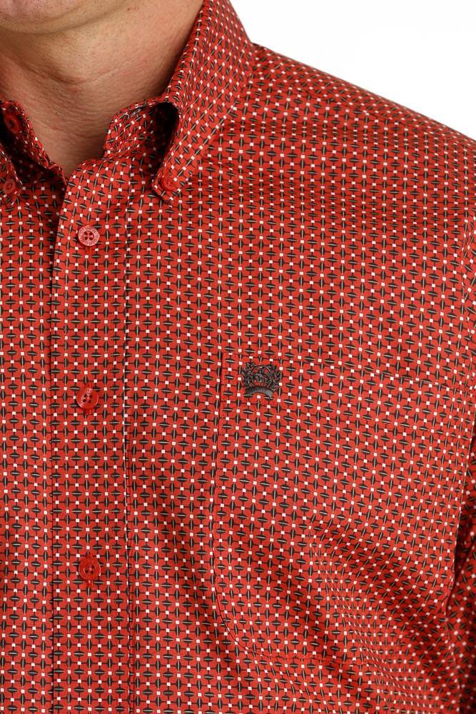 SALE Cinch® Men's L/S Red Brown/White Print Button Shirt Product Image