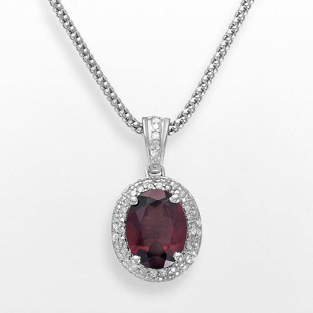 Sterling Silver Garnet and Diamond Accent Oval Frame Pendant, Womens Red Product Image