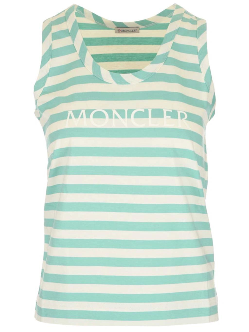 MONCLER Mint Green Striped Tank Top With Logo In Green Multi Product Image