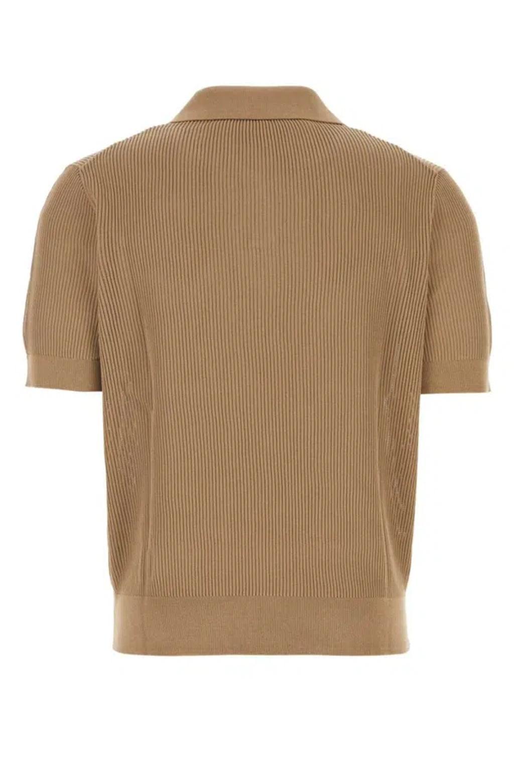 Perforated Polo Shirt In Camel Product Image