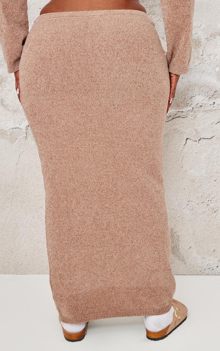 Plus Taupe Soft Textured Knit Maxi Skirt Product Image