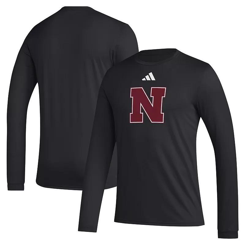 Mens adidas Nebraska Huskers Primary Locker Logo Pre-Game Long Sleeve T-Shirt Product Image