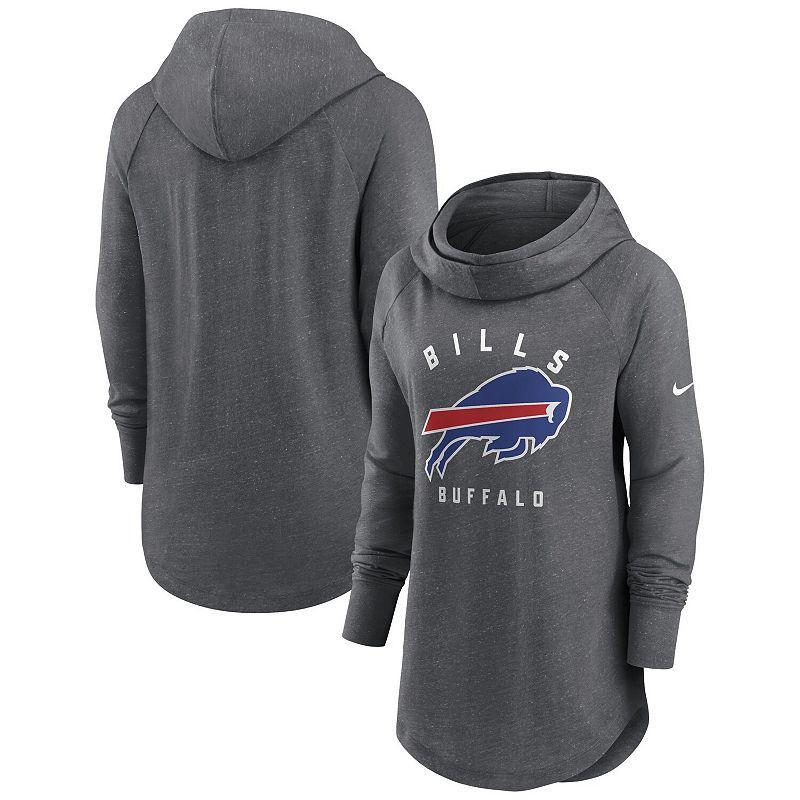 Womens Nike Heather Charcoal Buffalo Bills Raglan Funnel Neck Pullover Hoodie Product Image