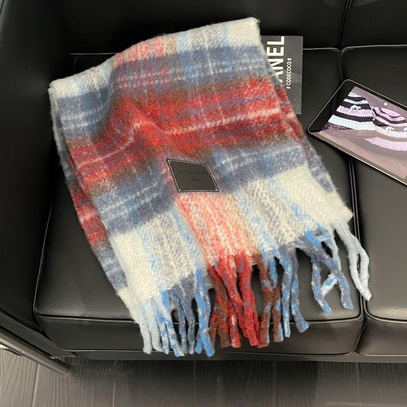 Plaid Applique Fringed Scarf Product Image