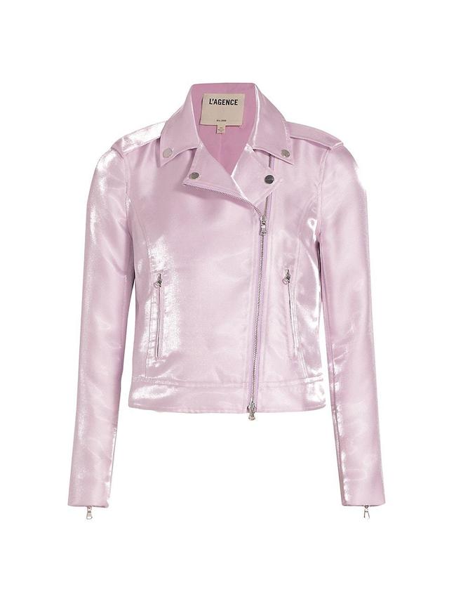 Womens Reflective Satin Biker Jacket Product Image