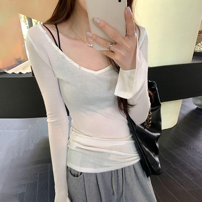 Long-Sleeve Scoop Neck Striped Tee Product Image