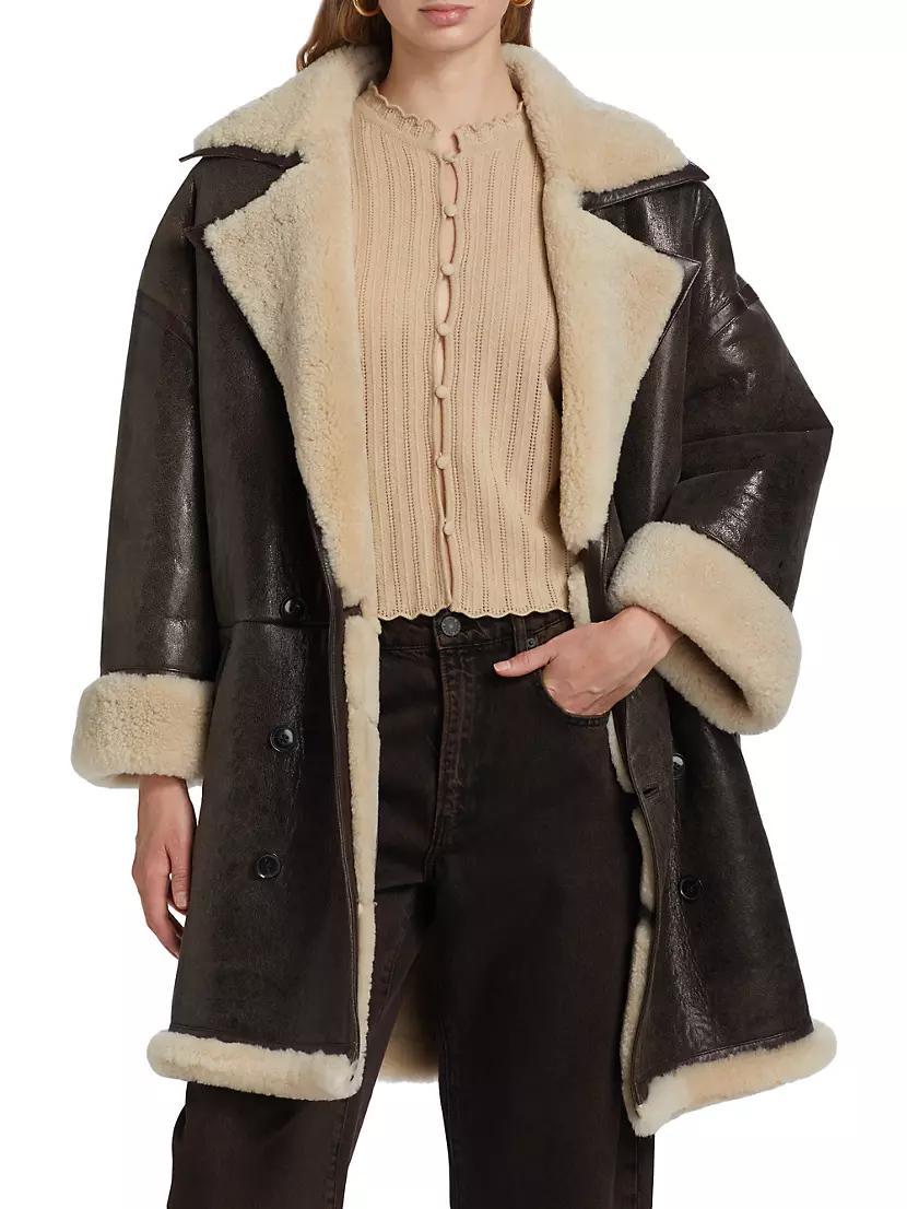 Shearling-Trimmed Leather Cocoon Coat Product Image