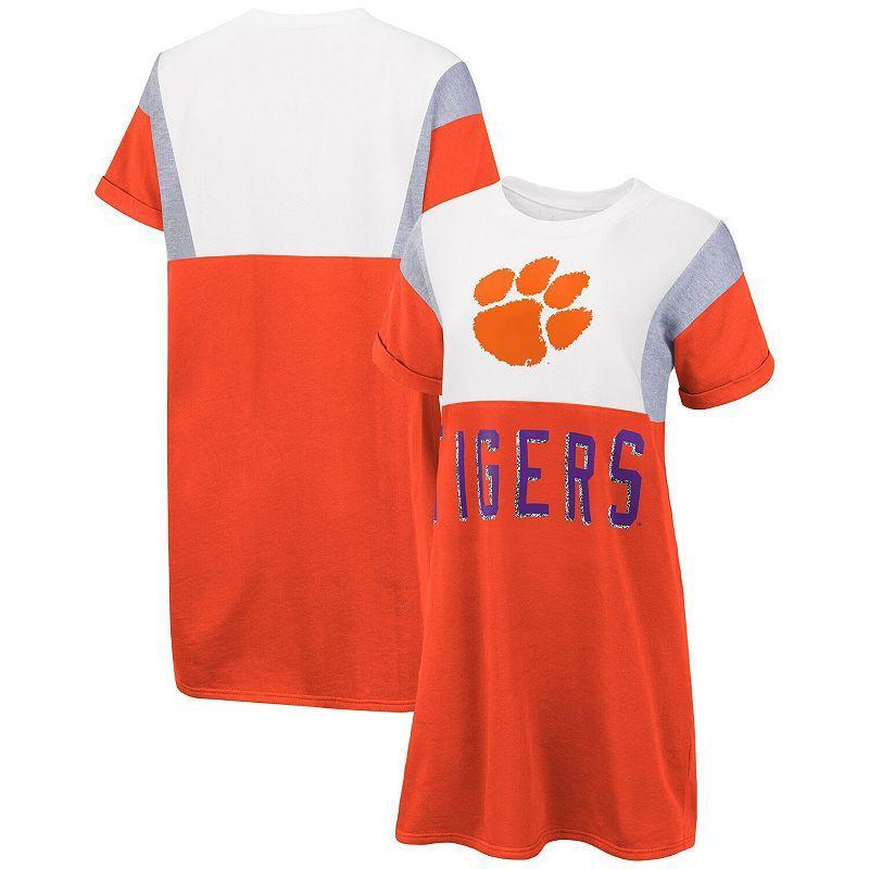 Womens G-III 4Her by Carl Banks /White Clemson Tigers 3rd Down Short Sleeve T-Shirt Dress Product Image