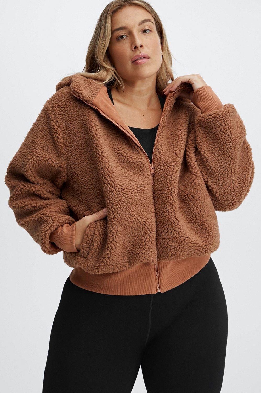 Fabletics Summit Sherpa Jacket Womens Toffee plus Size 4X Product Image