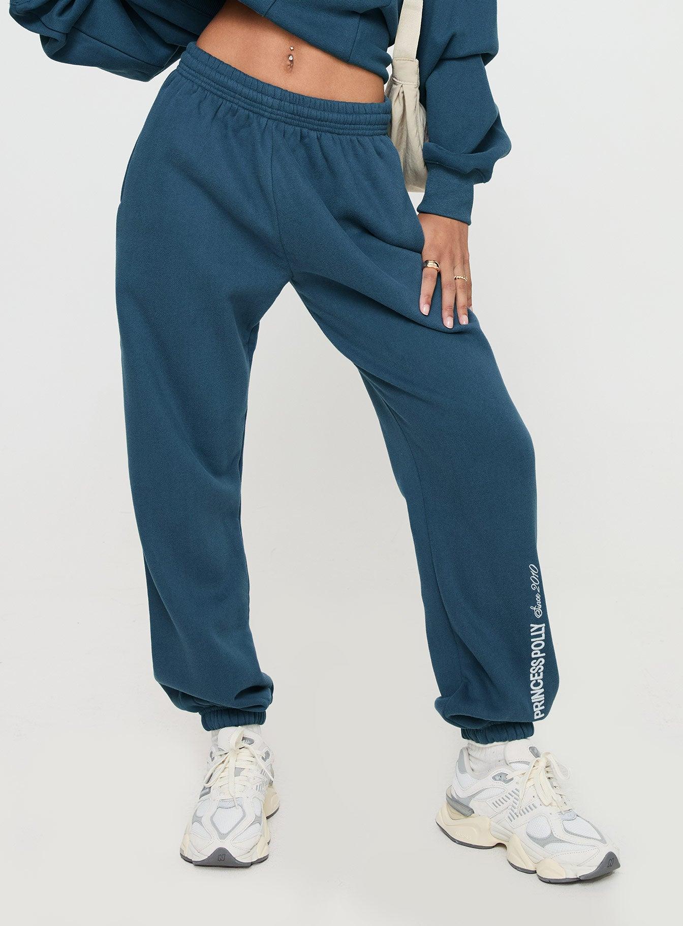 Princess Polly Track Pants Block / Cursive Text Slate Product Image