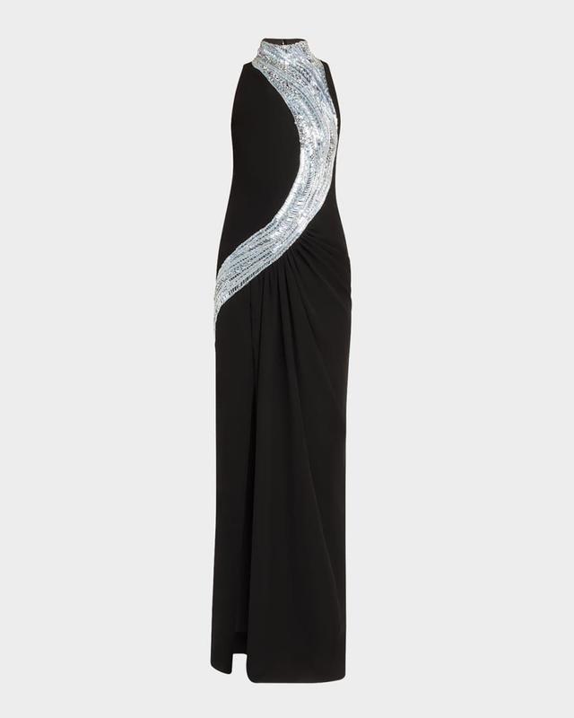 Wave Crystal Embroidered Slit Gown Product Image