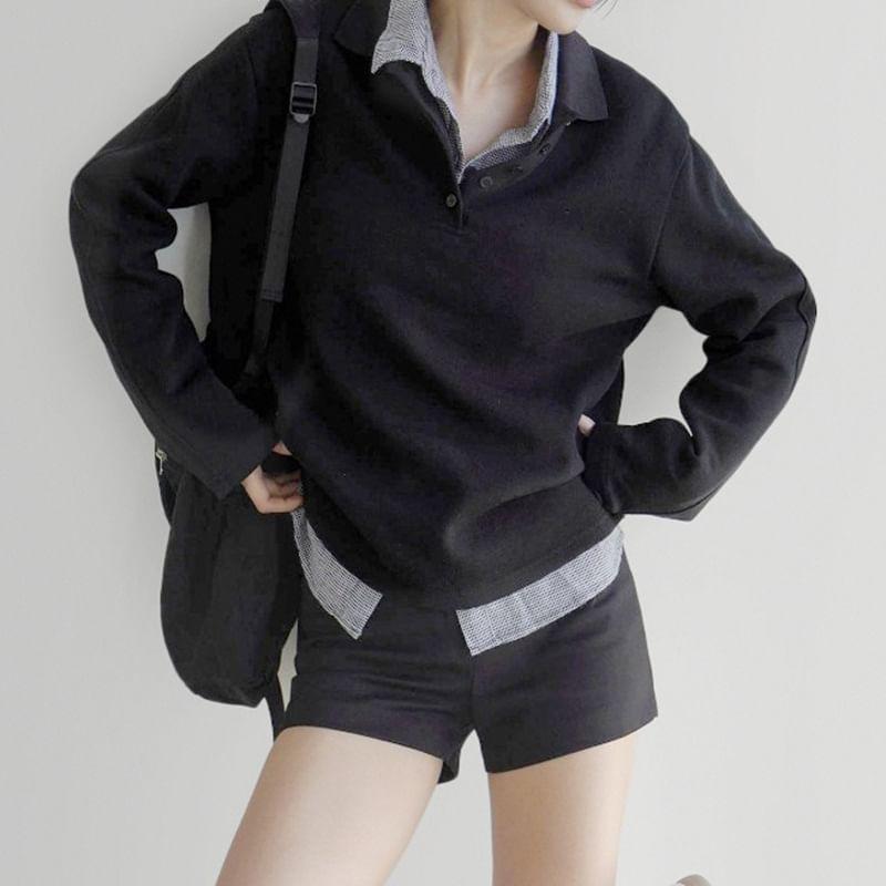 Mock Two-Piece Plain Pullover Product Image