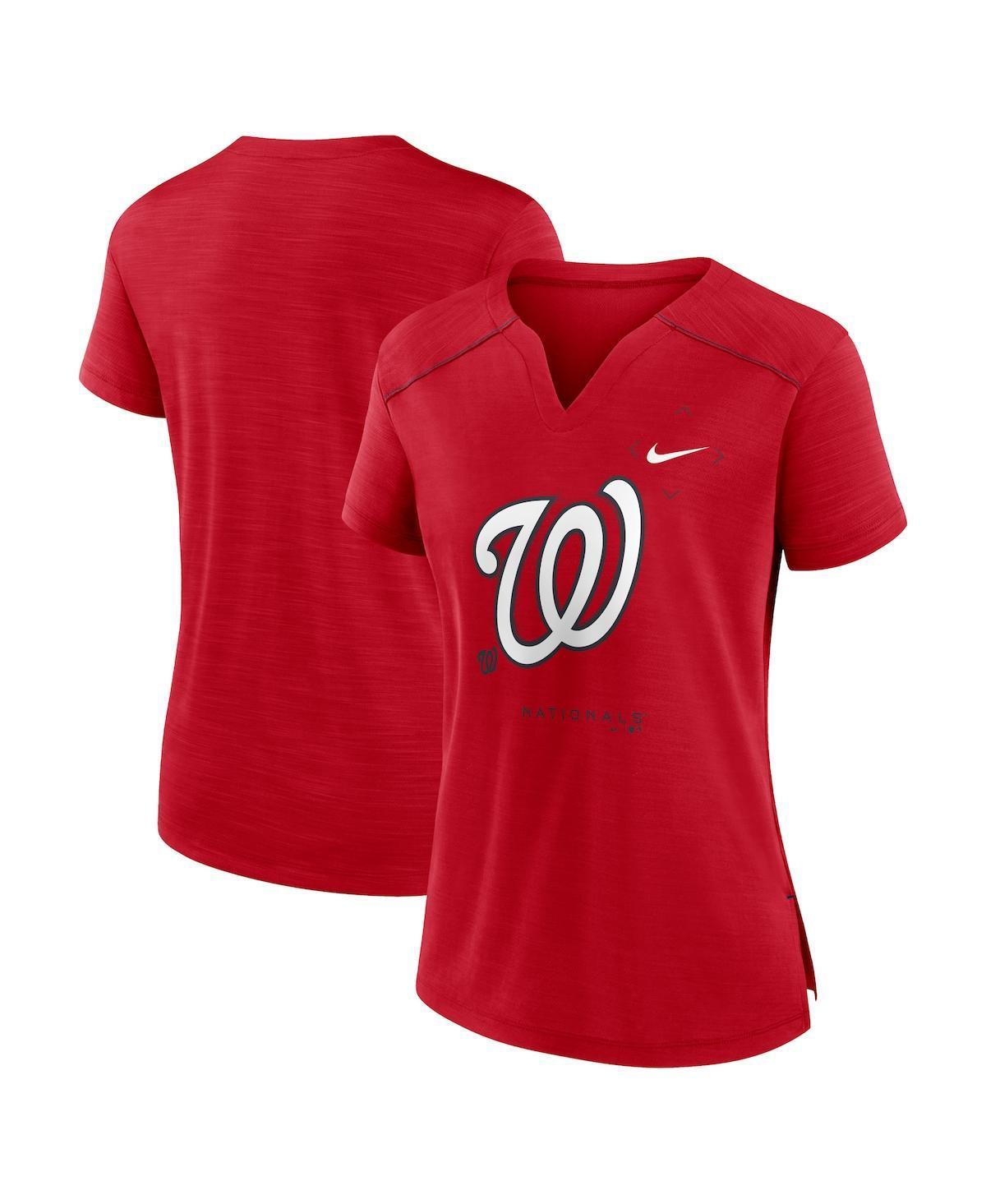 Womens Nike Red Washington Nationals Pure Pride Boxy Performance Notch Neck T-shirt Product Image