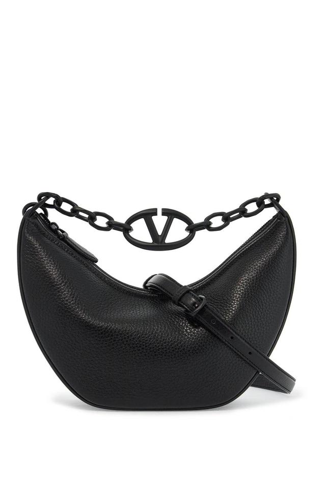 Small Vlogo Moon Bag Hobo In Hammered Leather In Black Product Image