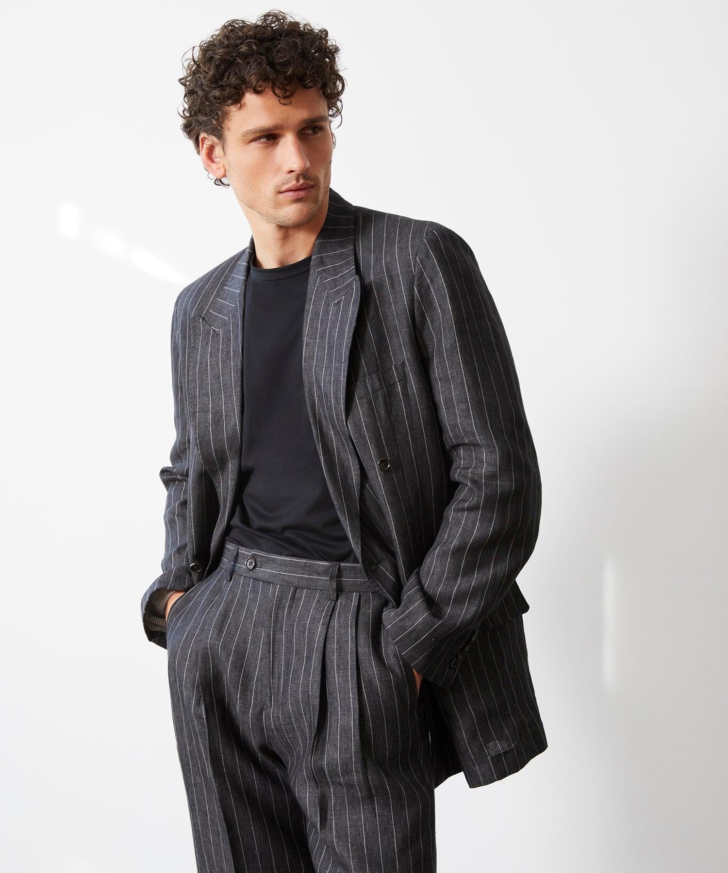 Italian Linen Wythe Suit Jacket in Charcoal Pinstripe Product Image