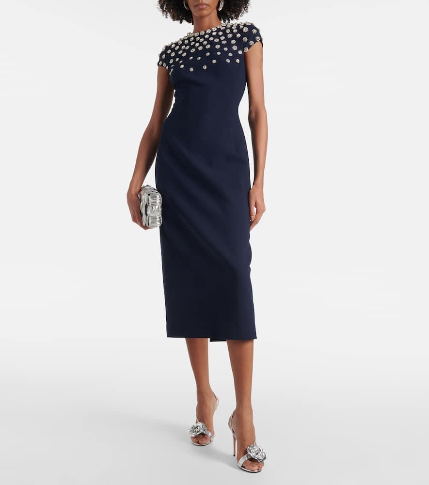 OSCAR DE LA RENTA Verziertes Midikleid Aus Einem Wollgemisch In Blau Product Image