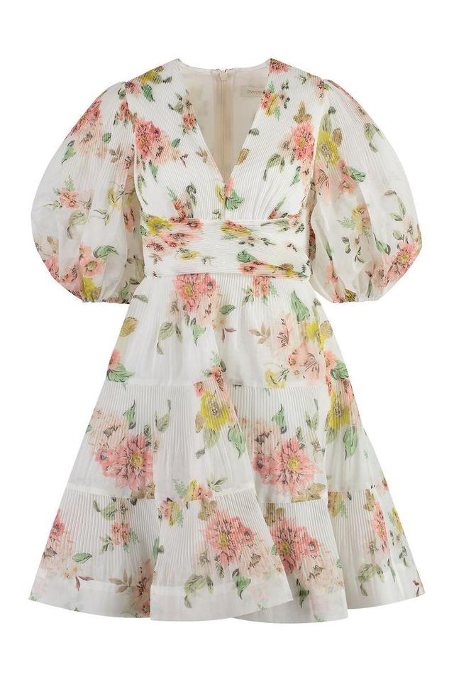 ZIMMERMANN Floral Print Pleated Dress In Multicolour Product Image