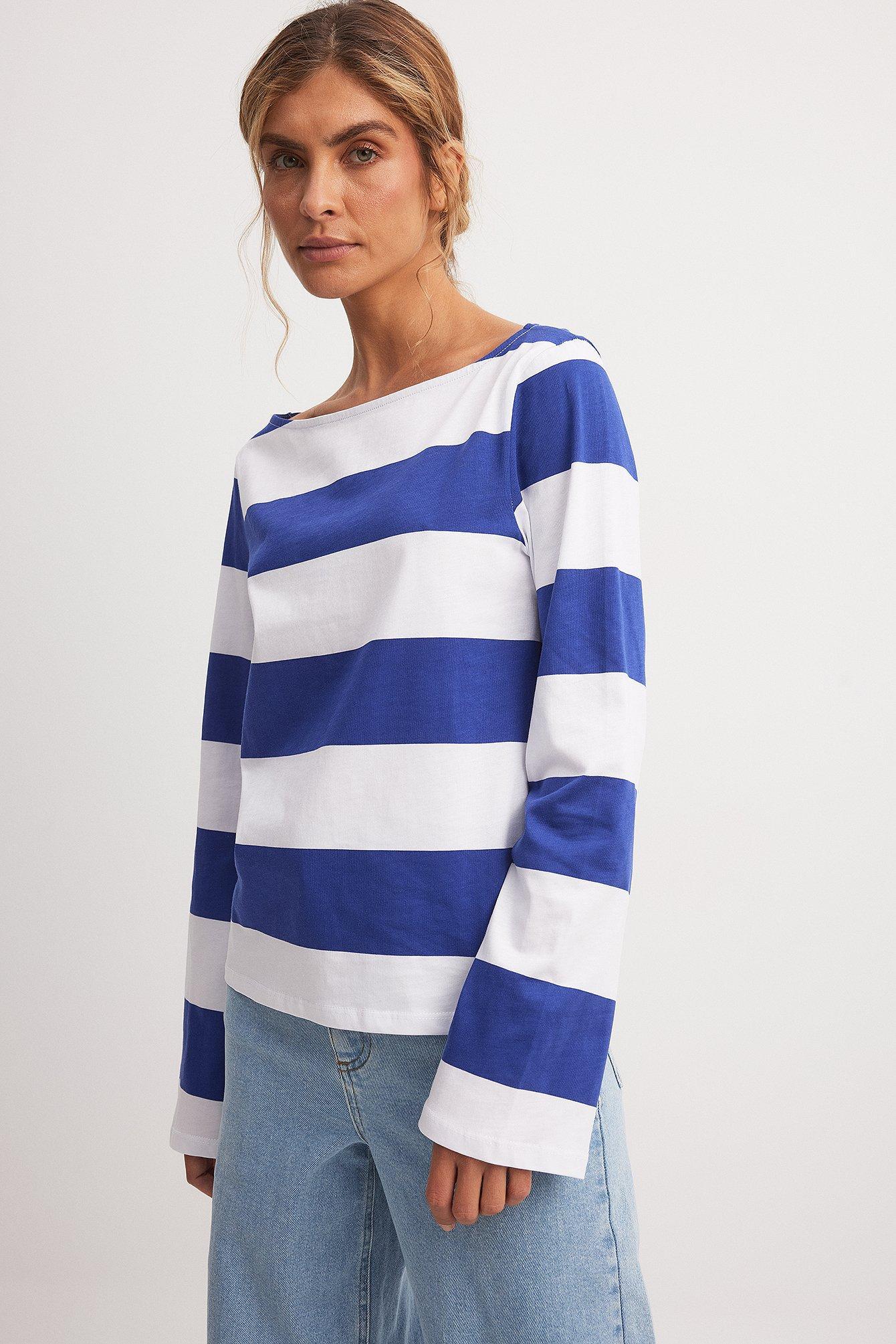 Long Sleeve Boat Neck Cotton Top Product Image