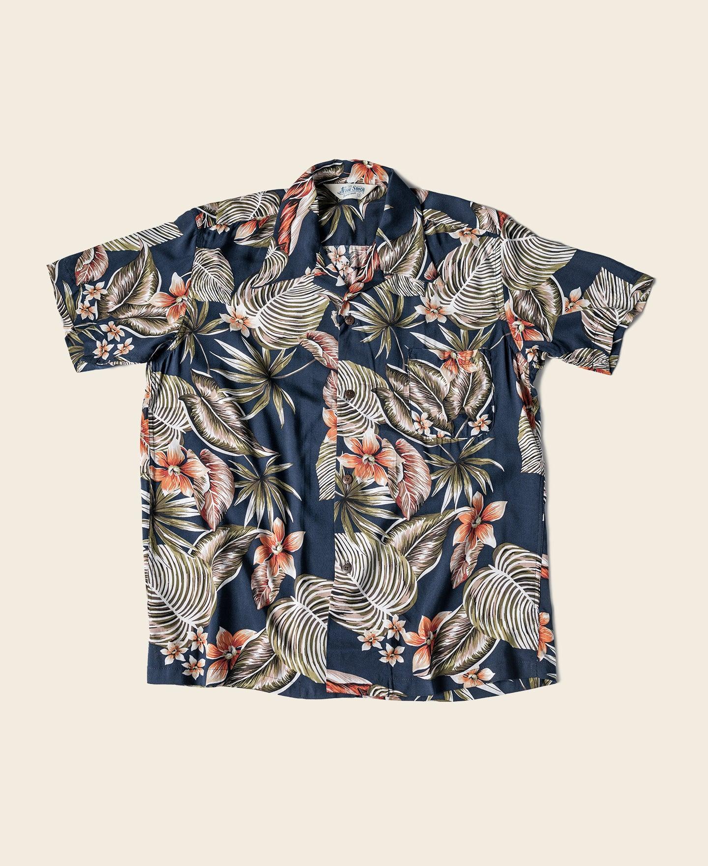 Plants & Flowers Pattern Aloha Shirt - Navy Product Image