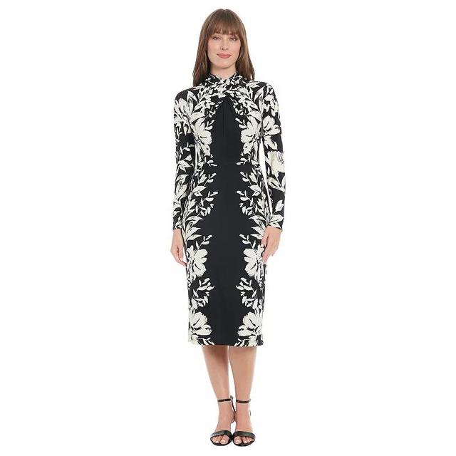 Womens London Times Criss Cross Neck Long Sleeve Midi Dress Product Image