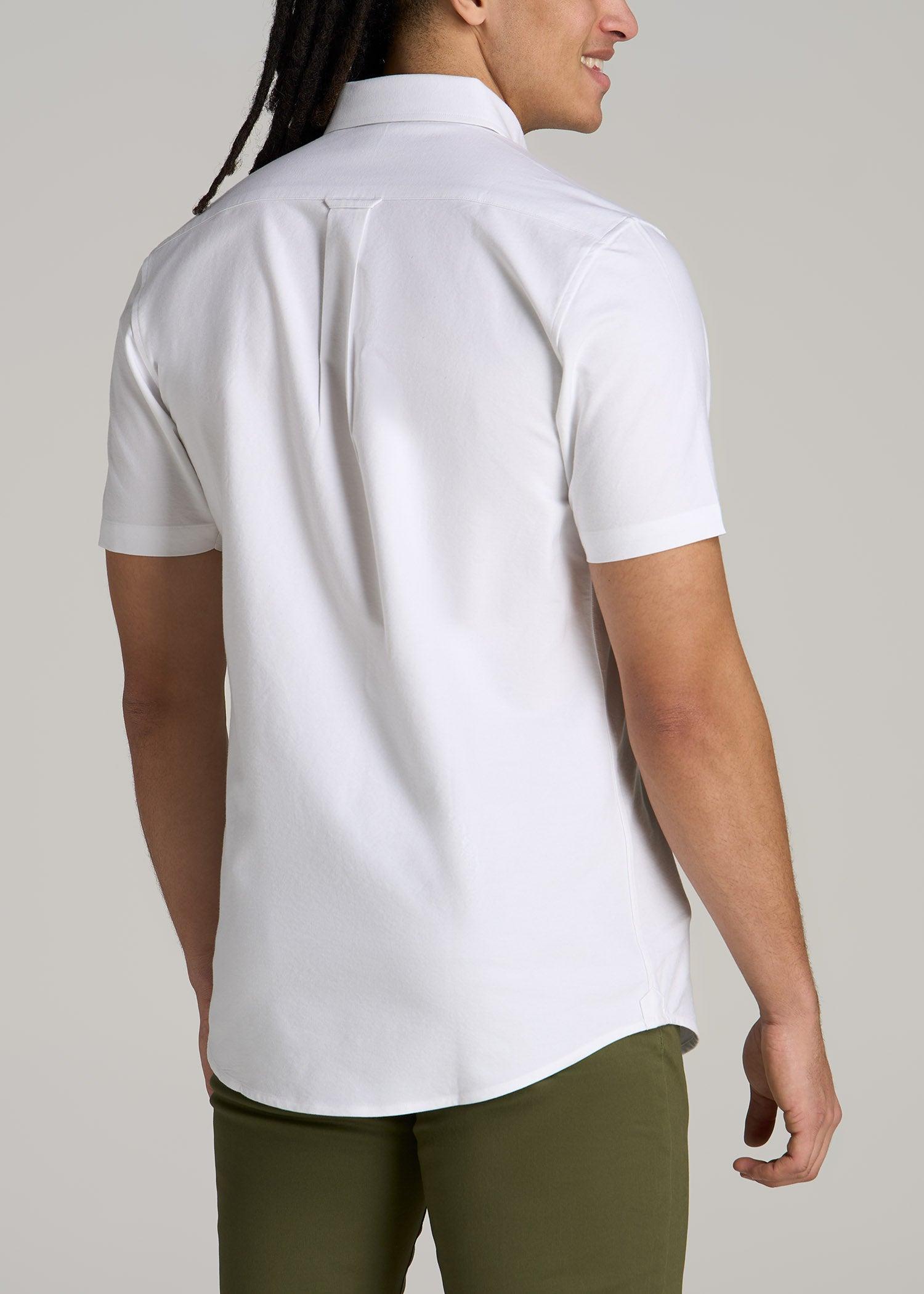 Short Sleeve Oxford Button Shirt For Tall Men in White Product Image